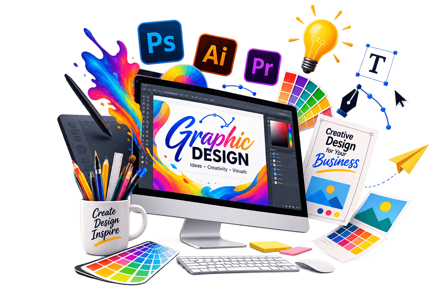 Graphic design tools and creative workspace